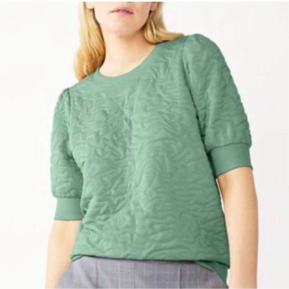 Nine West Plus Size Adult XXL Gray Green Short Sleeve Sweatershirt Womens NWOT